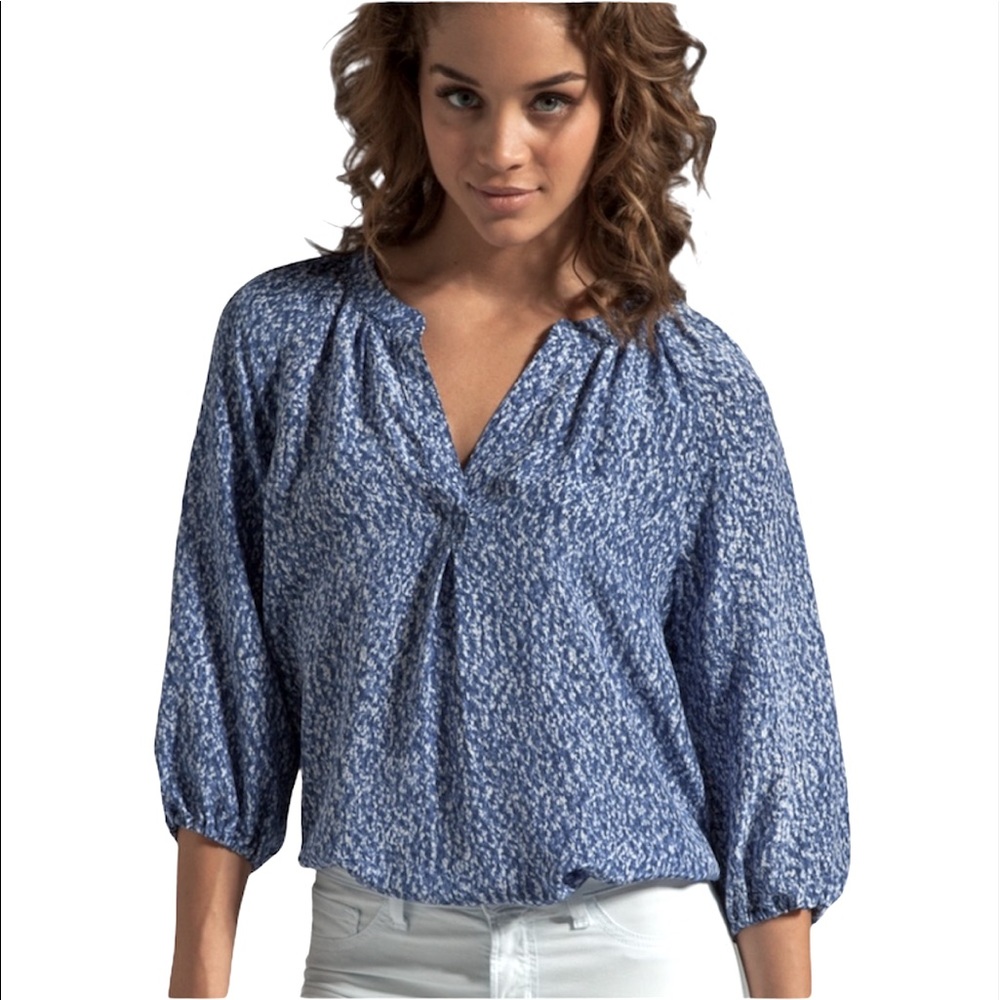 JOIE ADDIE B BLUE ABSTRACT SILK BLOUSE